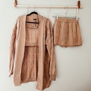 Recycled Knit 3 piece cardigan short lounge set